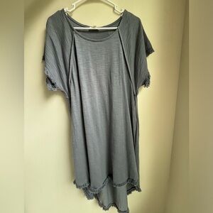 Umgee Gray Hi Low Frayed Hem Boho Dress Size Small